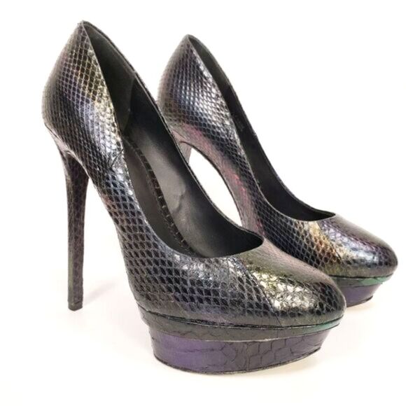 B Brian Atwood Iridescent Snakeskin Ferguson Platform Pumps Size 7.5 - Picture 1 of 13